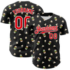 Custom Black Fire Red-White 3D Pattern Design Foodie Fast Food Sandwich Authentic Baseball Jersey