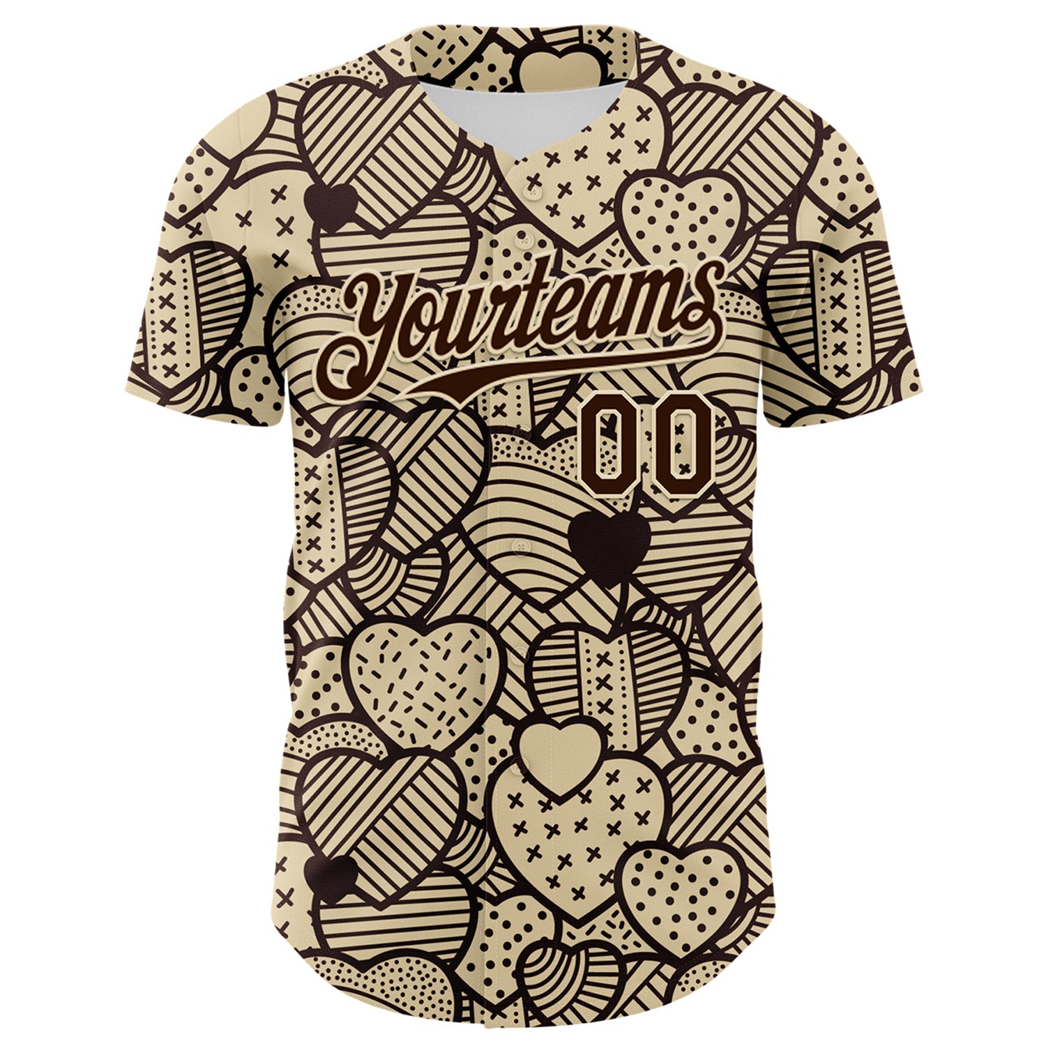 Custom Cream Brown 3D Pattern Design Foodie Food Snack Heart Chocolate Authentic Baseball Jersey