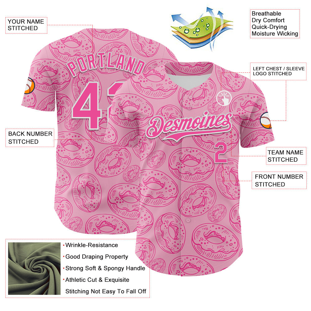 Custom Light Pink Pink-White 3D Pattern Design Christmas Foodie Food Dessert Donut Authentic Baseball Jersey