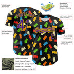 Custom Black Purple-Yellow 3D Pattern Design Foodie Food Snack Gummy Bear Authentic Baseball Jersey