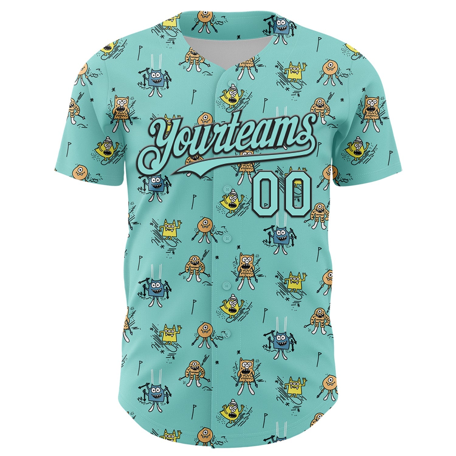 Custom Ice Blue Black 3D Pattern Design Funny Cartoon Monster Authentic Baseball Jersey