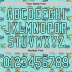 Custom Ice Blue Black 3D Pattern Design Funny Cartoon Monster Authentic Baseball Jersey