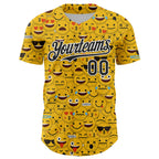 Custom Gold Black-White 3D Pattern Design Funny Cartoon Emoji Face Authentic Baseball Jersey