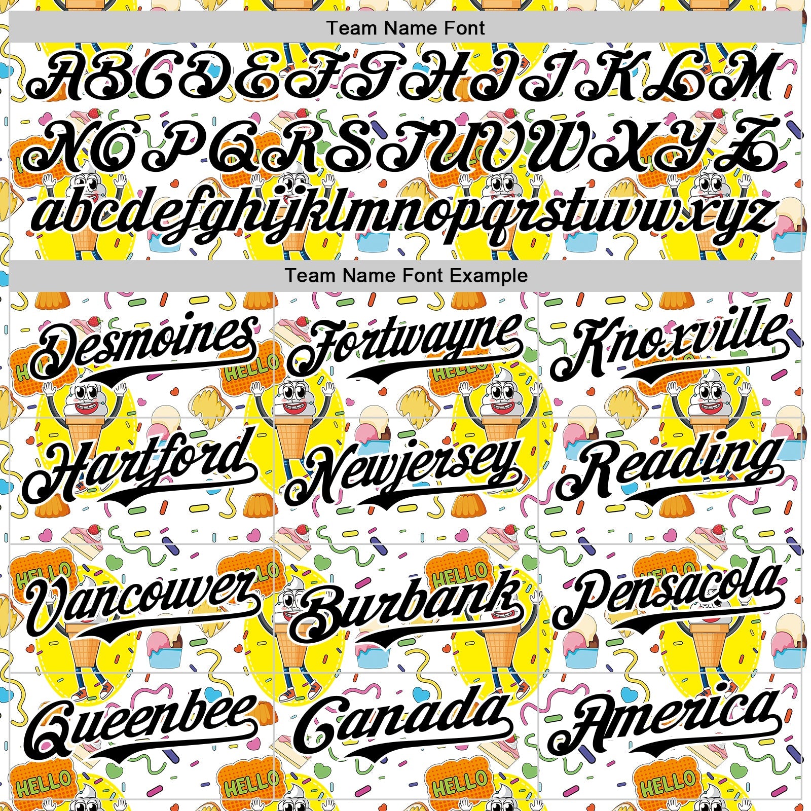 Custom White Black 3D Pattern Design Funny Cartoon Food Dessert Ice Ceam Authentic Baseball Jersey