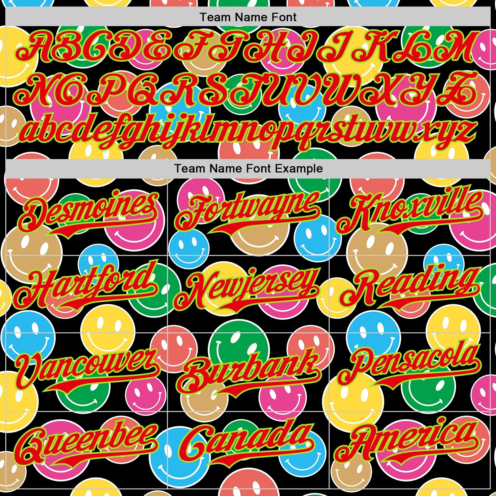 Custom Black Neon Green-Fire Red 3D Pattern Design Funny Cartoon Emoji Smile Face Authentic Baseball Jersey