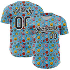 Custom Sky Blue Black-White 3D Pattern Design Funny Cartoon Emoji Authentic Baseball Jersey