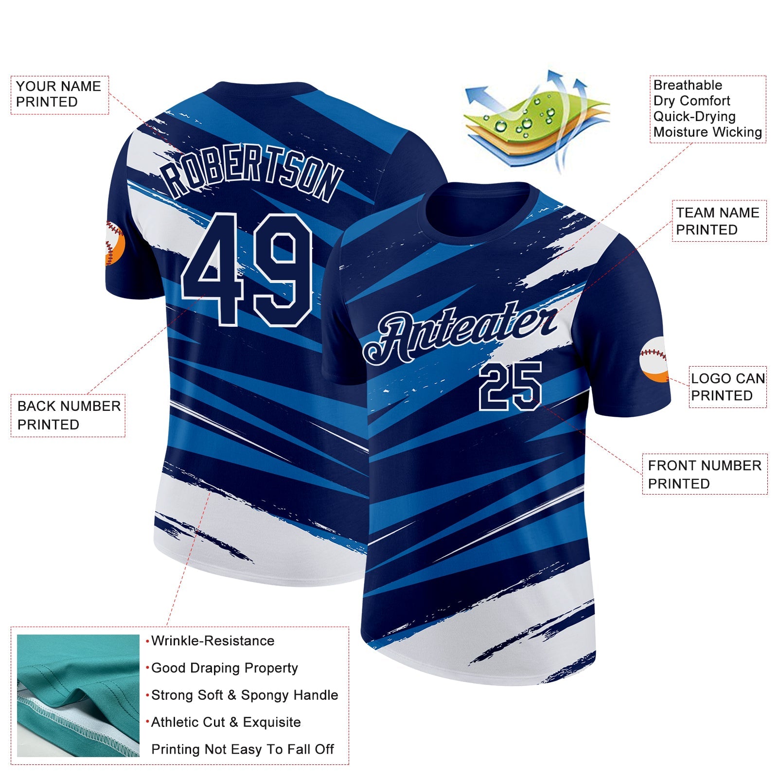 Custom Navy Blue-White 3D Esports Performance T-Shirt