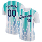 Custom White Navy Blue-Aqua 3D Esports Performance T-Shirt