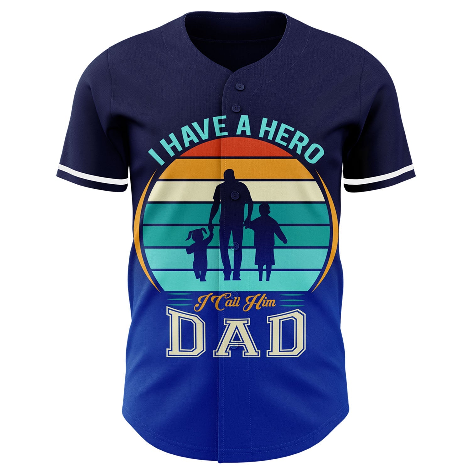 Custom Navy Thunder Blue-White 3D Pattern Design Father's Day Family Love Fade Authentic Baseball Jersey
