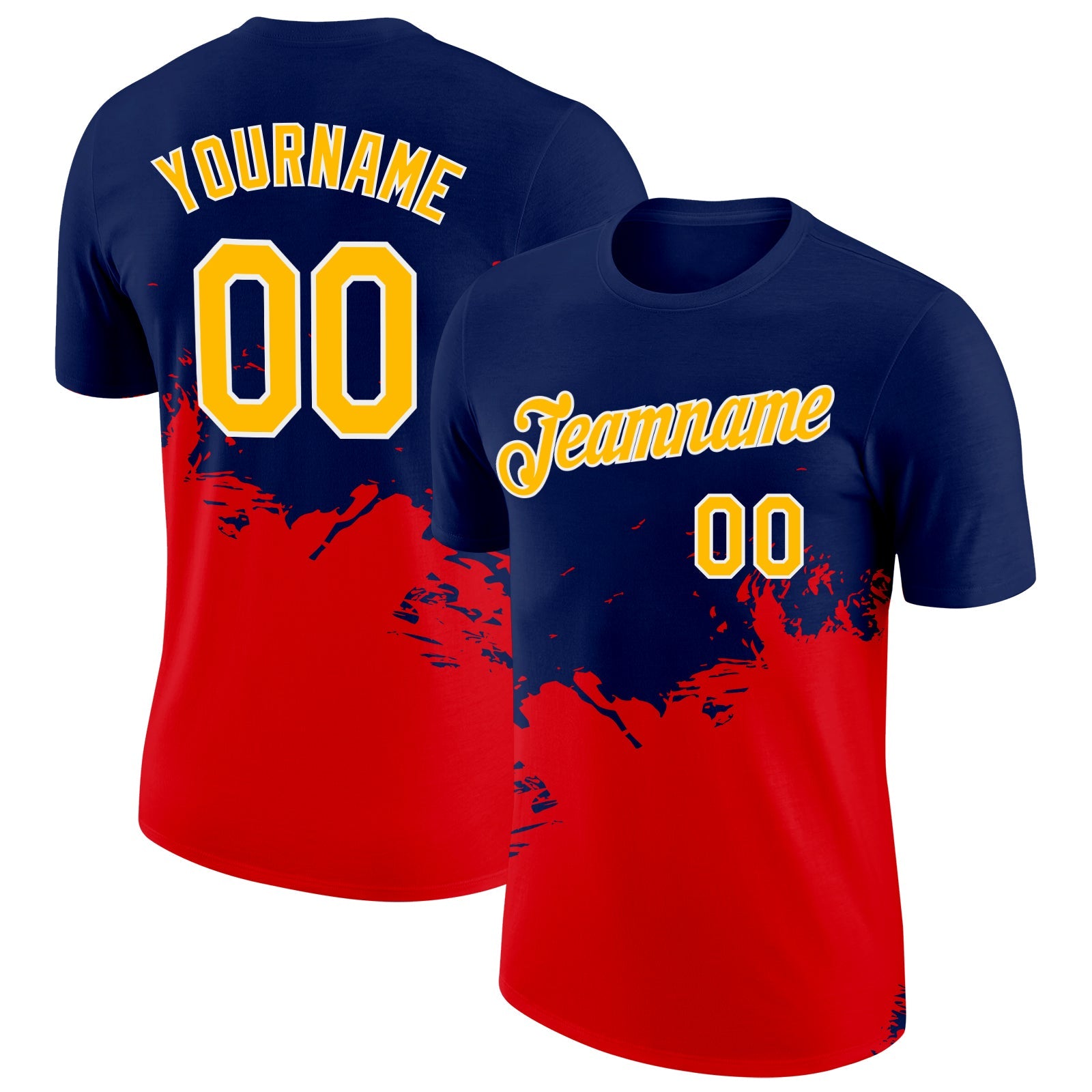 Custom Navy Gold-Fire Red 3D Esports Performance T-Shirt