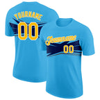 Custom Sky Blue Gold Navy-Gray 3D Esports Performance T-Shirt