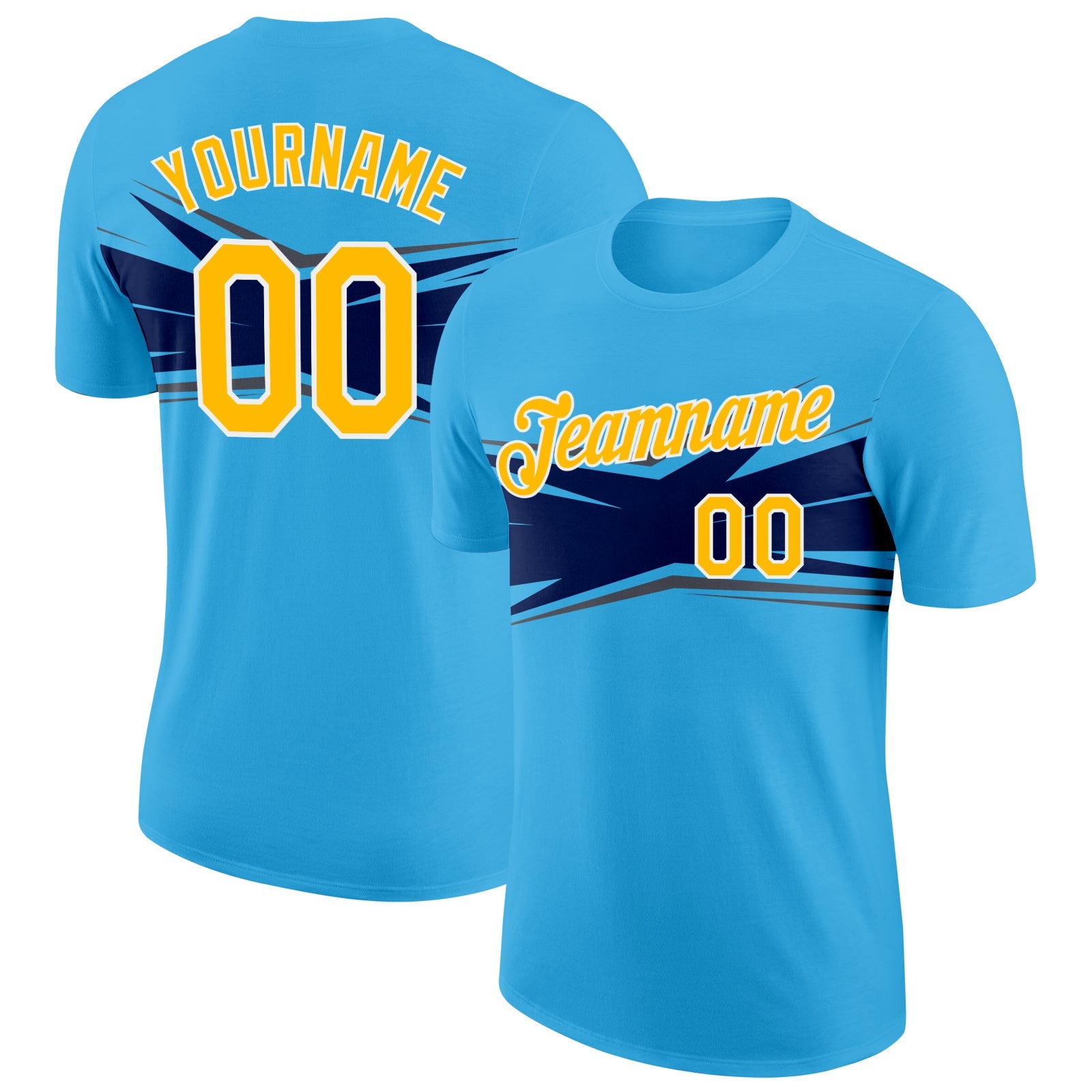 Custom Sky Blue Gold Navy-Gray 3D Esports Performance T-Shirt
