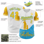 Custom White Yellow-Sky Blue 3D Pattern Design Father's Day Family Love Authentic Baseball Jersey