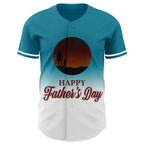 Custom Teal White-Electric Blue 3D Pattern Design Father's Day Family Love Fade Authentic Baseball Jersey