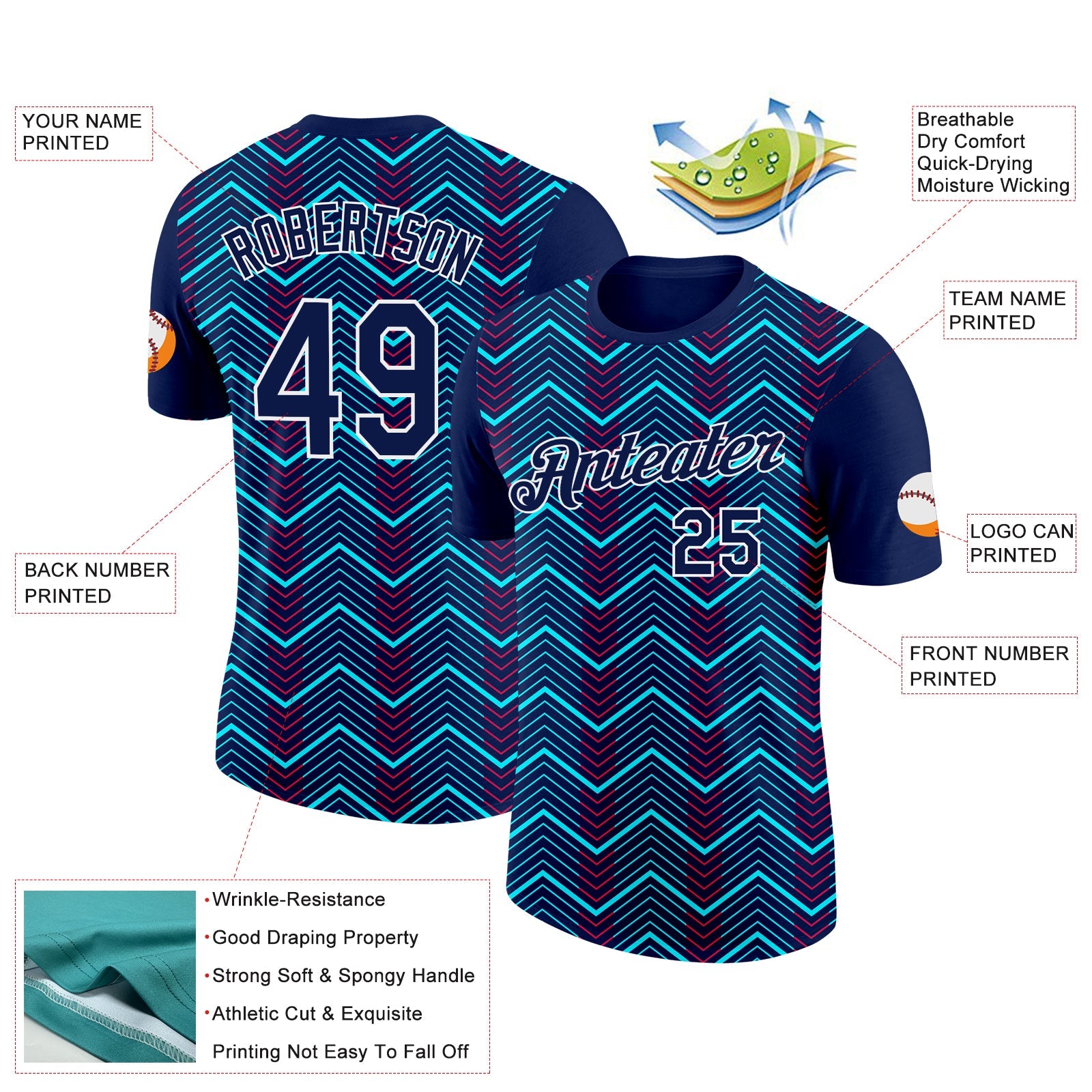 Custom Navy Ice Blue-Red 3D Esports Performance T-Shirt