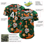 Custom Green White-Black 3D Mexican Festival Sombrero And Skull Cinco de Mayo Authentic Baseball Jersey