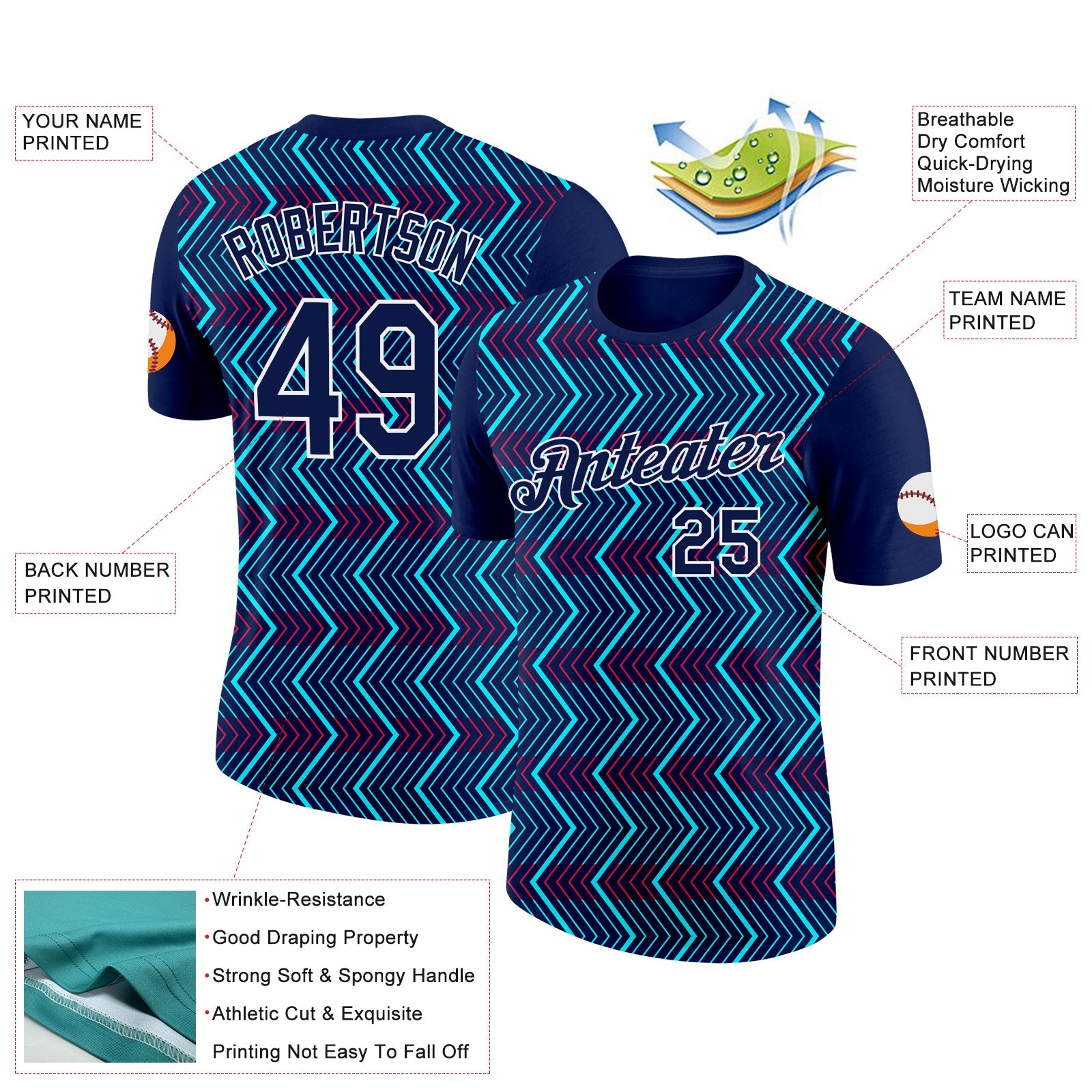 Custom Navy Ice Blue-Red 3D Esports Performance T-Shirt