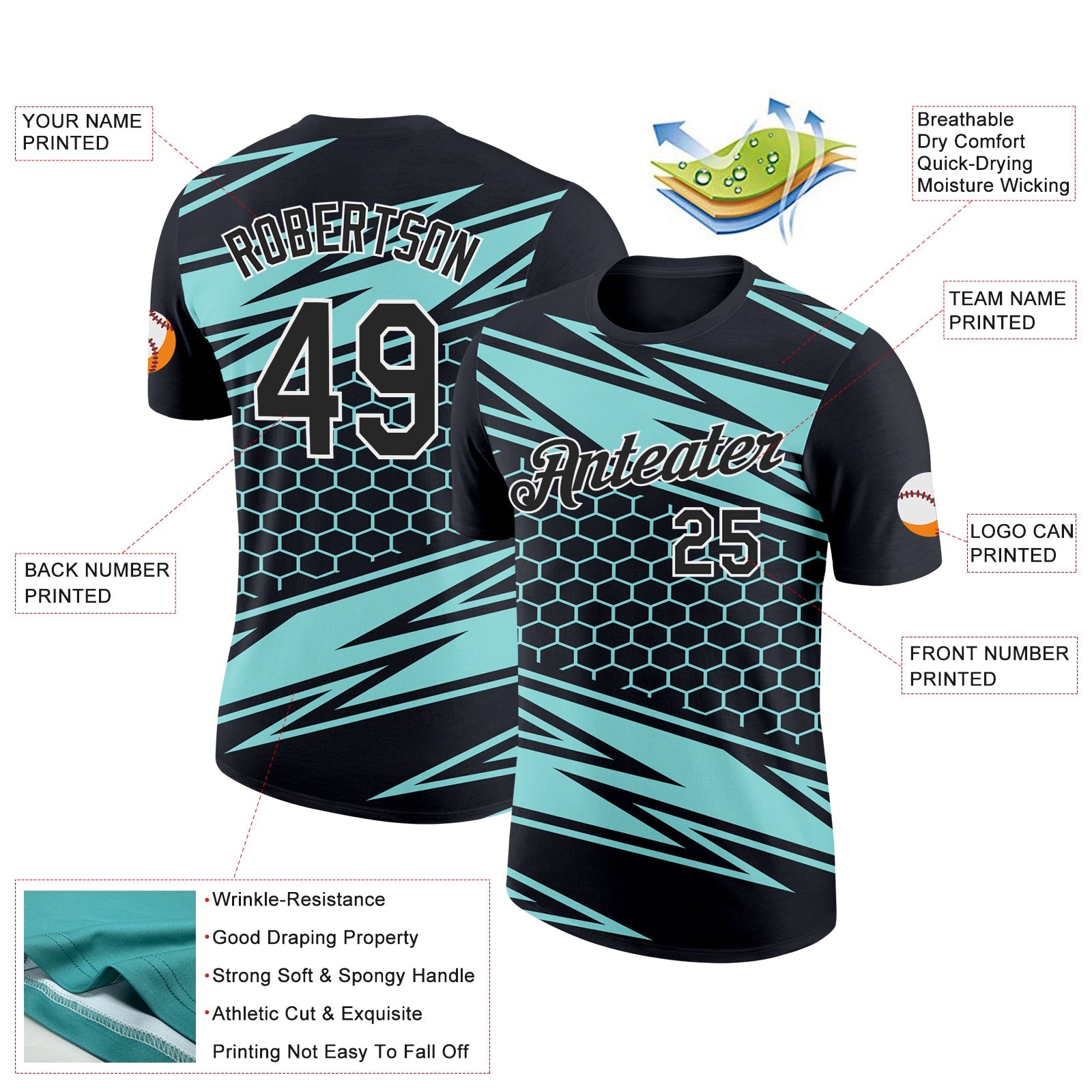 Custom Black Ice Blue-White 3D Esports Performance T-Shirt