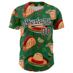 Custom Kelly Green Black-White 3D Mexican Festival Tacos And Sombrero Cinco de Mayo Authentic Baseball Jersey