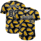 Custom Black White 3D Mexican Festival Taco Cinco de Mayo Authentic Baseball Jersey
