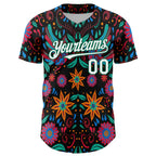 Custom Black White-Kelly Green 3D Mexican Festival Flower Cinco de Mayo Authentic Baseball Jersey
