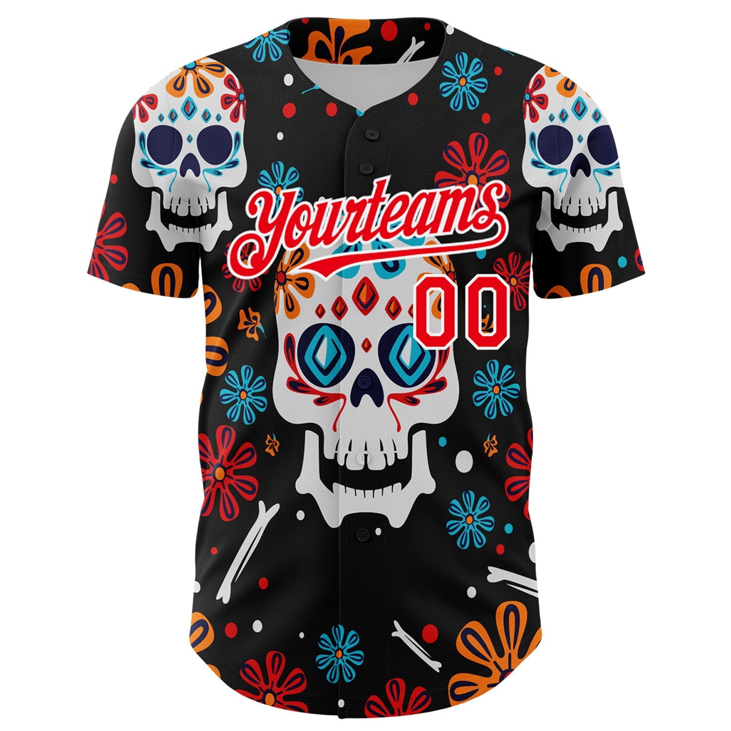 Custom Kelly Green Fire Red-White 3D Mexican Festival Flower And Skull Cinco de Mayo Authentic Baseball Jersey