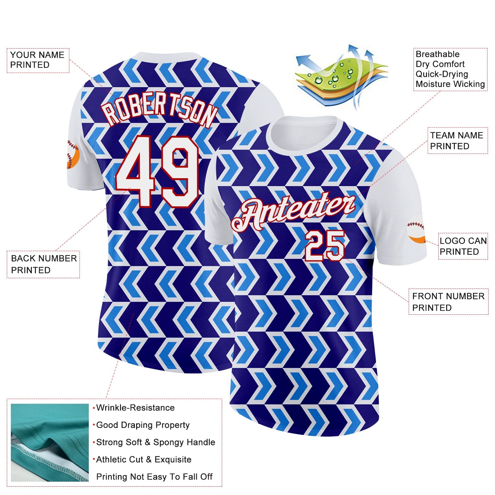 Custom White Dark Purple Powder Blue-Red 3D Esports Performance T-Shirt