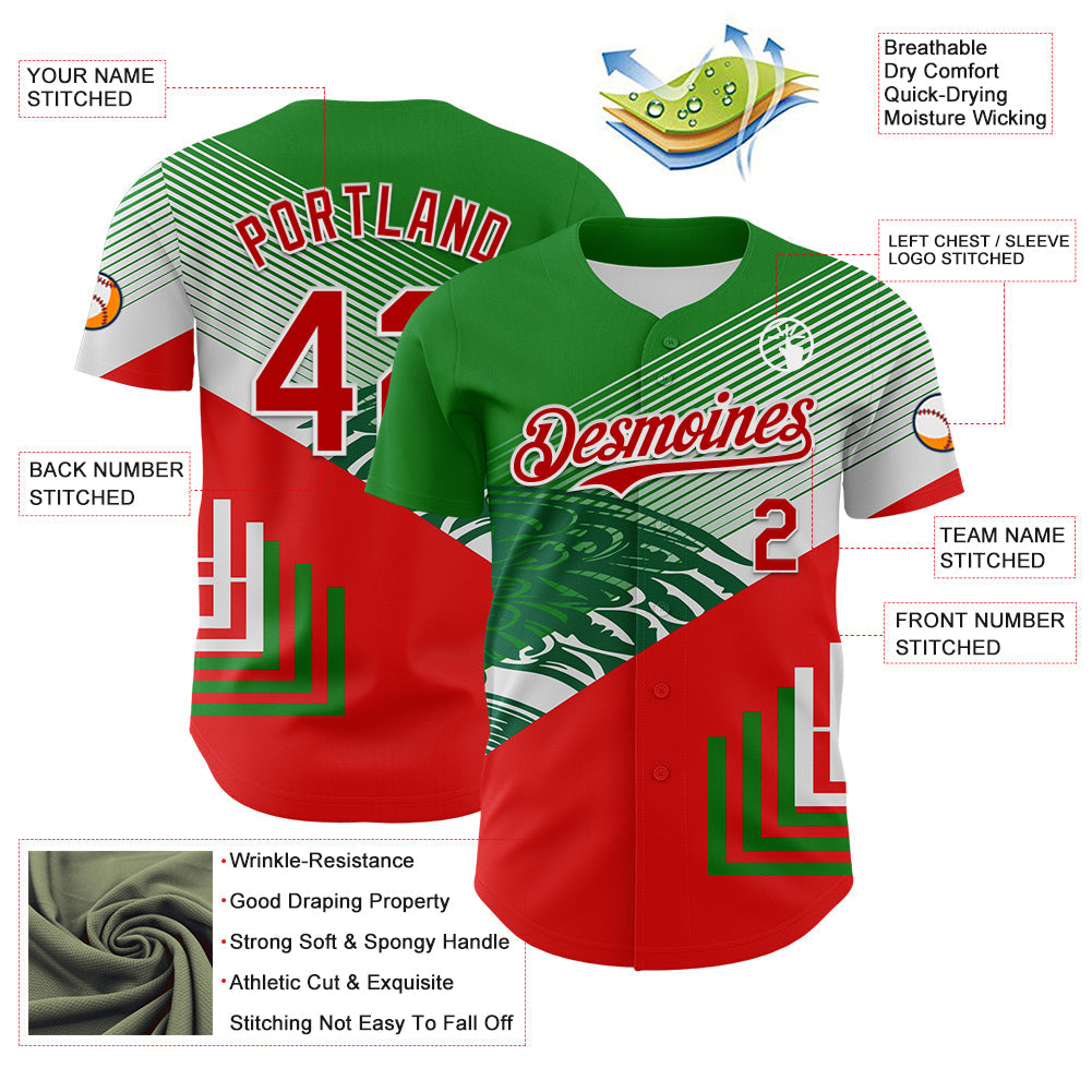 Custom Green Red-White 3D Mexico Authentic Baseball Jersey