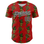 Custom Red Black-White 3D Mexican Cactus Authentic Baseball Jersey