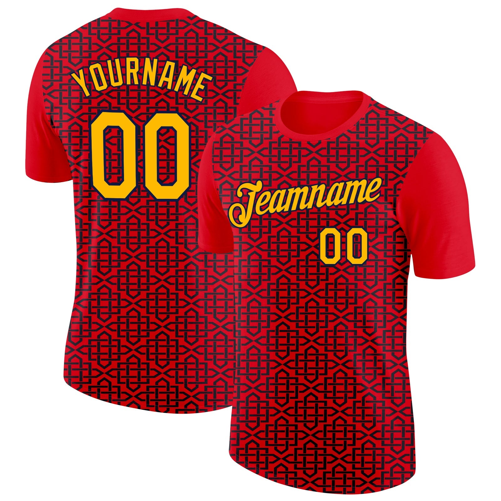 Custom Fire Red Gold Black-Navy 3D Esports Performance T-Shirt