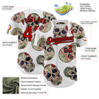 Custom White Red-Black 3D Mexican Skull Authentic Baseball Jersey