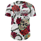 Custom White Black 3D Mexican Skull And Flower Authentic Baseball Jersey