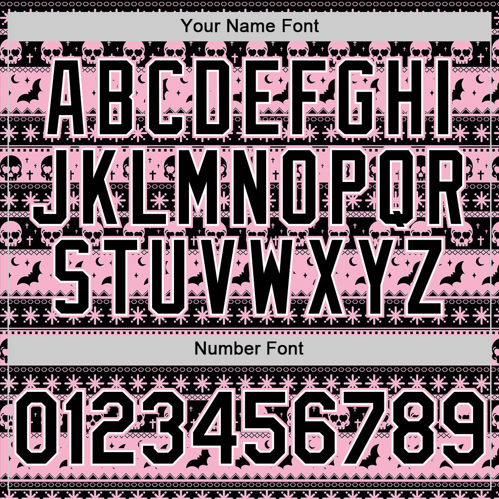 Custom Black Light Pink-White 3D Gothic Skull Authentic Baseball Jersey