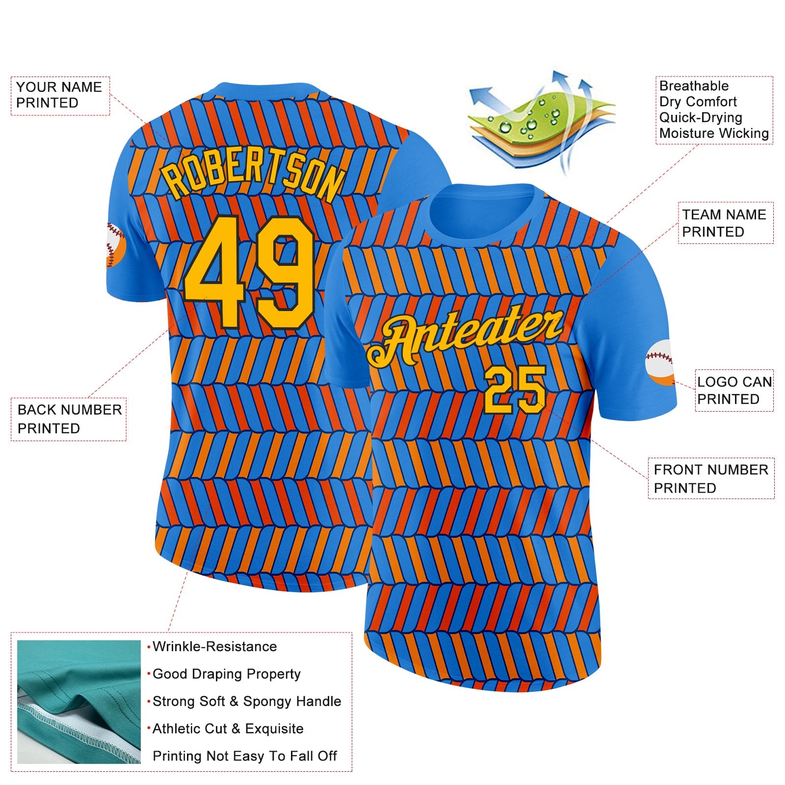 Custom Powder Blue Orange US Navy Blue-Black 3D Esports Performance T-Shirt