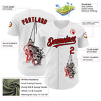 Custom White Red-Black 3D Skull Authentic Baseball Jersey