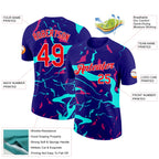 Custom Dark Purple Fire Red Ice Blue-Hot Pink 3D Esports Performance T-Shirt
