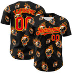 Custom Black Fire Red-Gold 3D Flame? Skull Authentic Baseball Jersey