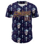 Custom Blue Dark Purple-Gold 3D Apache Skull Authentic Baseball Jersey