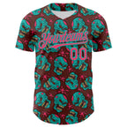 Custom Brown Neon Pink-Aqua 3D Zombie Skull Authentic Baseball Jersey