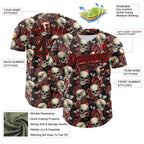 Custom Black Red 3D Skeleton And Flower Authentic Baseball Jersey