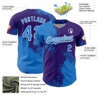Custom Electric Blue Purple-White 3D Pattern Design Abstract Brush Stroke Authentic Baseball Jersey