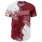 Custom White Crimson 3D Pattern Design Abstract Brush Stroke Authentic Baseball Jersey