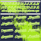 Custom Neon Green Navy-White 3D Pattern Design Abstract Brush Stroke Authentic Baseball Jersey