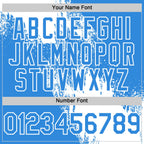 Custom White Electric Blue 3D Pattern Design Abstract Brush Stroke Authentic Baseball Jersey