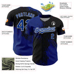 Custom Royal Black-White 3D Pattern Design Abstract Brush Stroke Authentic Baseball Jersey