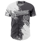 Custom White Steel Gray 3D Pattern Design Abstract Brush Stroke Authentic Baseball Jersey