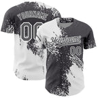Custom White Steel Gray 3D Pattern Design Abstract Brush Stroke Authentic Baseball Jersey