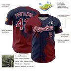 Custom Crimson Navy-White 3D Pattern Design Abstract Brush Stroke Authentic Baseball Jersey