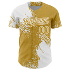 Custom White Old Gold 3D Pattern Design Abstract Brush Stroke Authentic Baseball Jersey