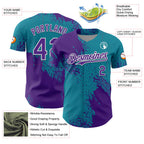 Custom Purple Teal-White 3D Pattern Design Abstract Brush Stroke Authentic Baseball Jersey